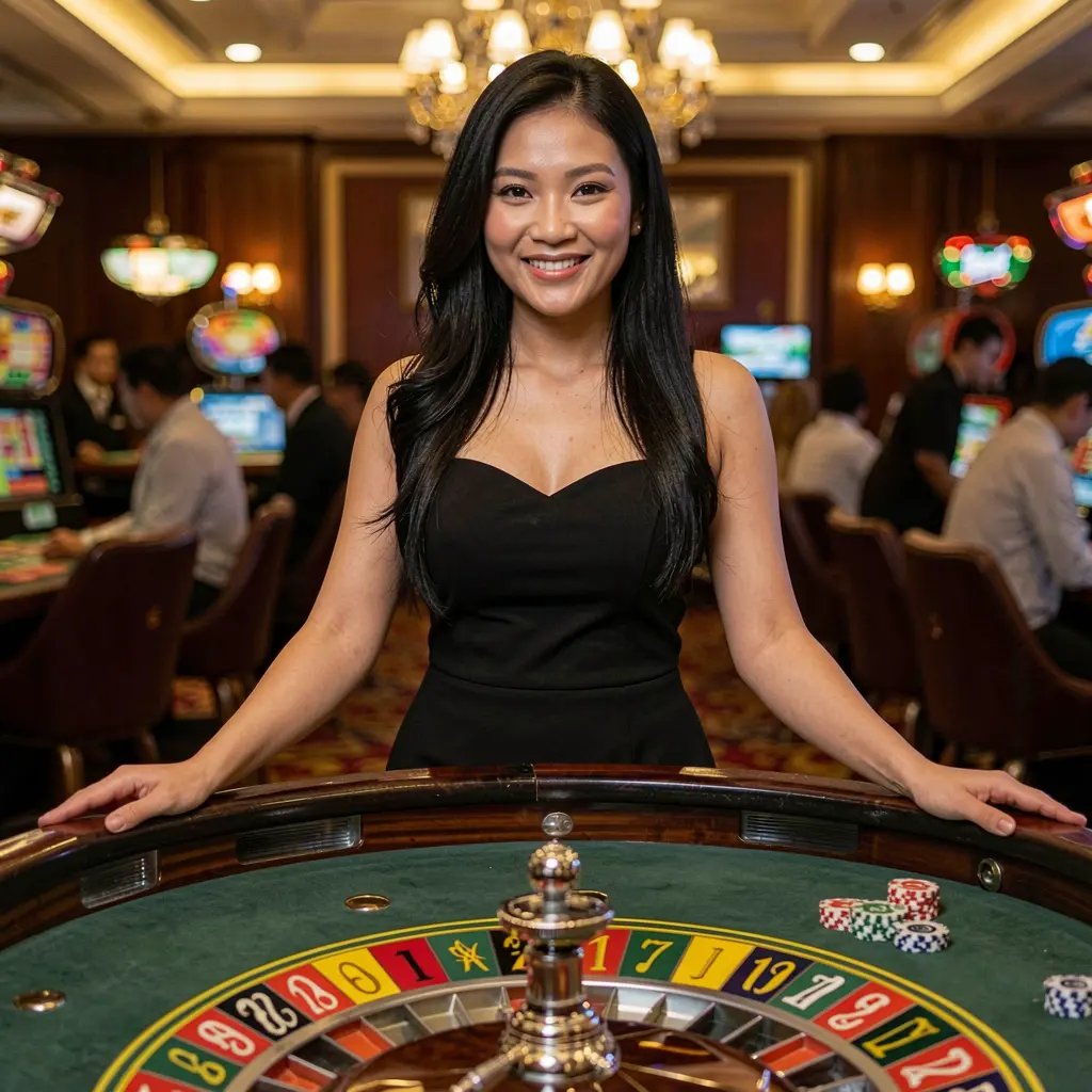 Klasikong makinang slot ng casino na may mga pulang siete at gintong detalye sa gitna ng nagkalat na mga poker chip at barya na lumilikha ng nakakakilig na kapaligiran sa paglalaro sa FIZZ777 Philippines FIZZ777 – Pumasok sa isang mundo ng tunay na aksyon sa live na casino sa Pilipinas